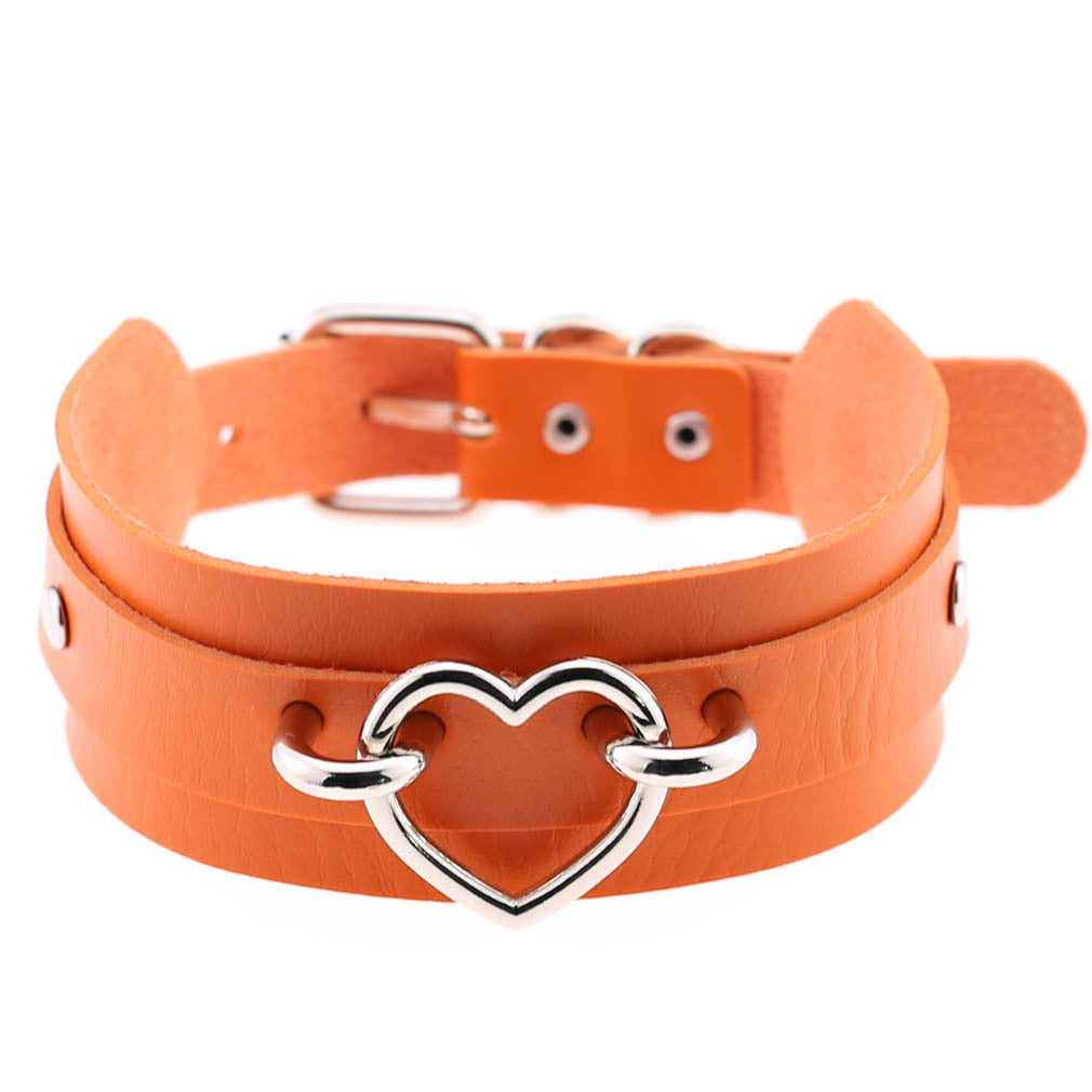 PU Leather Restraint Collar Heart Necklace Choker European American Style