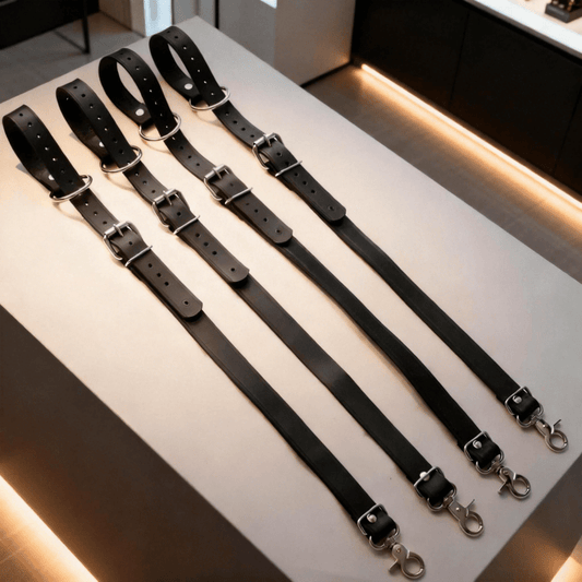 4 Bed Restraints Leather Straps, BDSM Gear, Bondage Restraints, BDSM Connectors, Real Cowhide Leather, Handcrafted Bondage Kit, Dominant Submissive Play, Erotic Restraint Set, Couples' Valentine's Day Gift, Birthday Gift, Fan