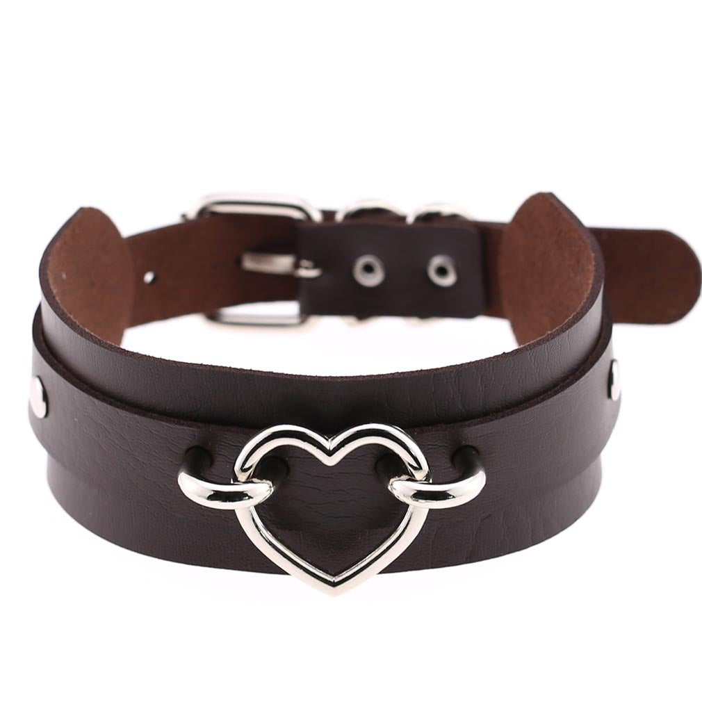 PU Leather Restraint Collar Heart Necklace Choker European American Style
