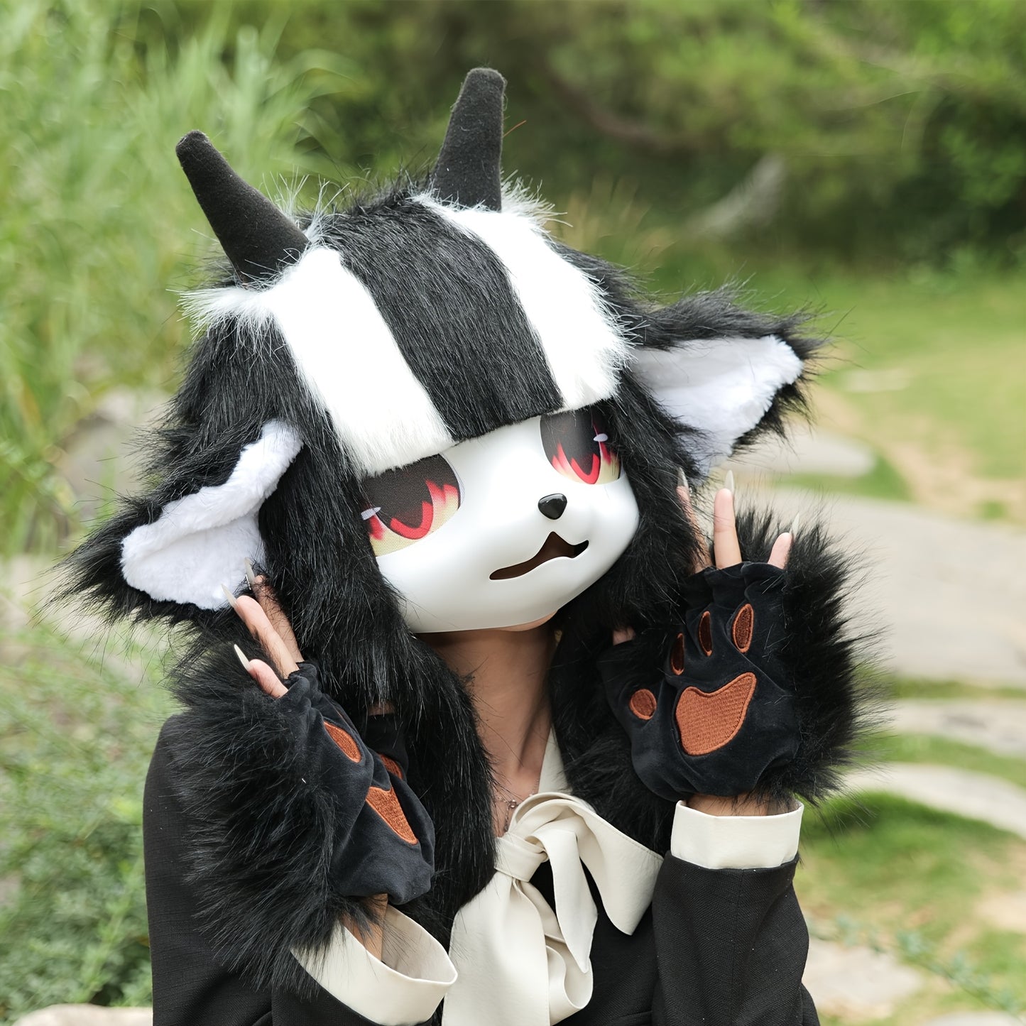 SERENEWINTER Handmade Furry Horn Mask And Beast Costume For Cosplay