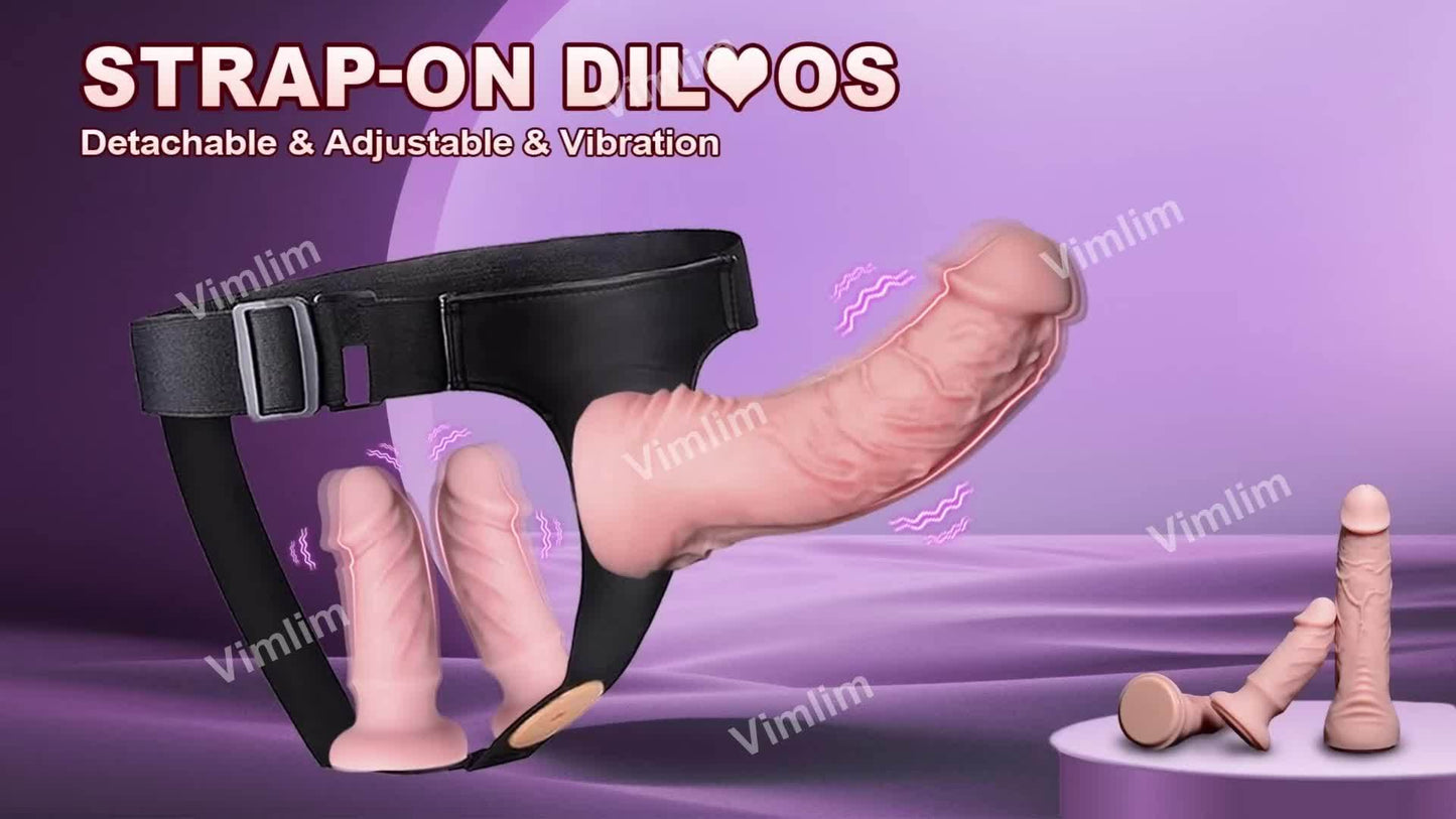 Realistic Strap On Dildo Vibrator With Wearable Harness Liquid Silicone