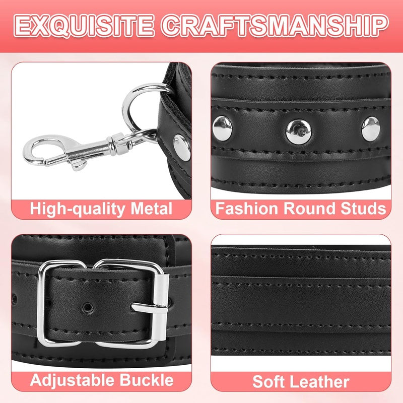 Leather BDSM Bondage Cuffs Set With Adjustable Straps