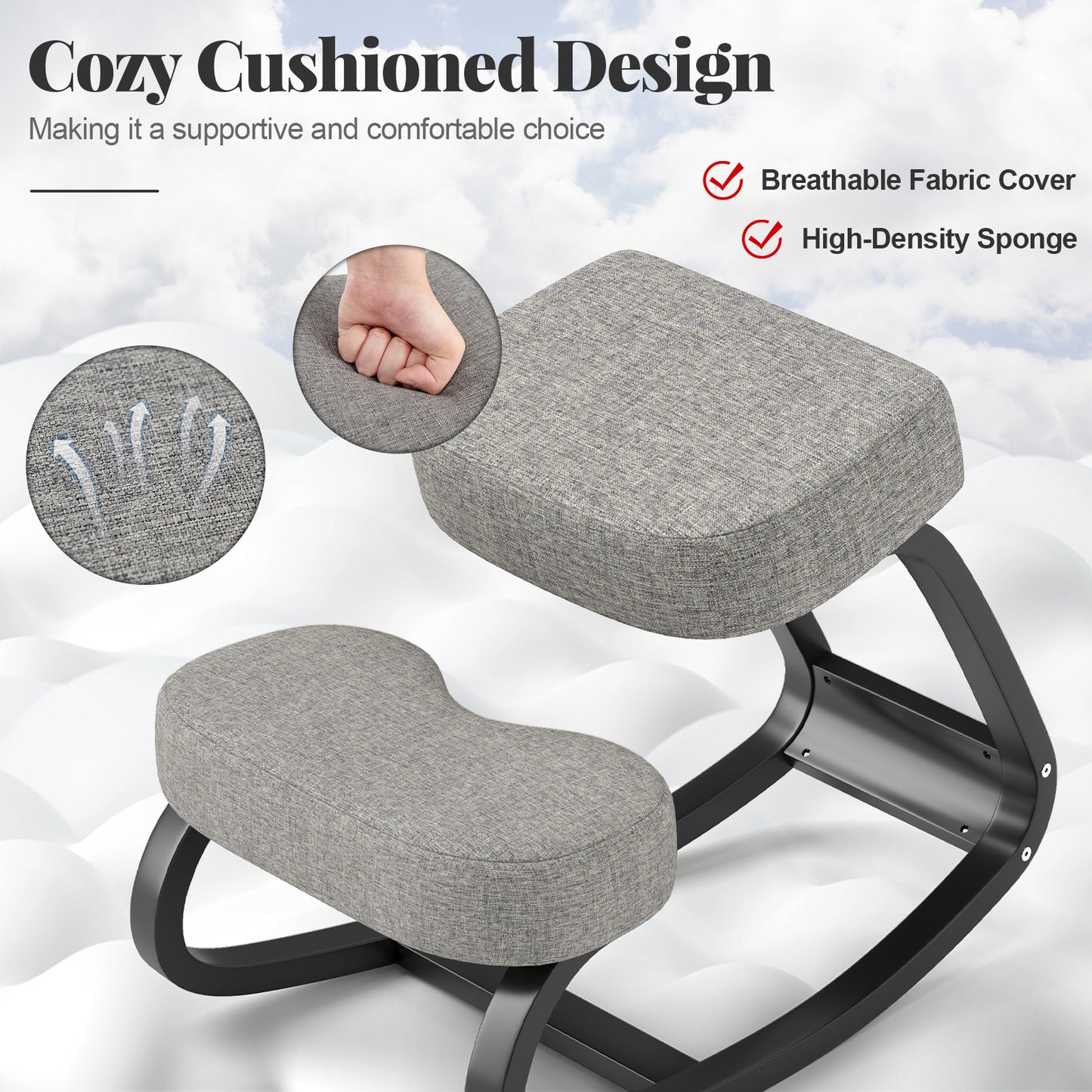 GYMAX Ergonomic Kneeling Chair With Padded Cushion Rocking Knee Support
