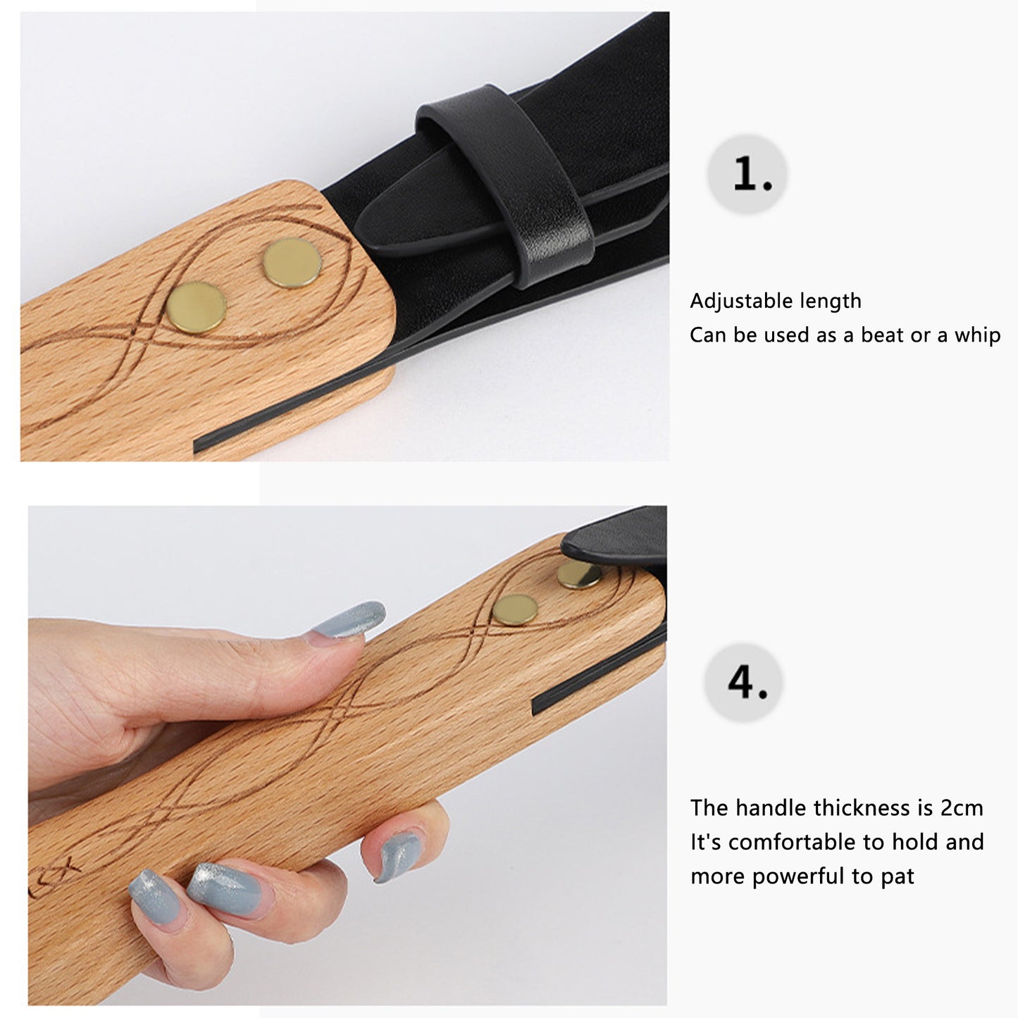 Adventure Ready Premium Faux Leather BDSM Hand Whip With Wooden Handle