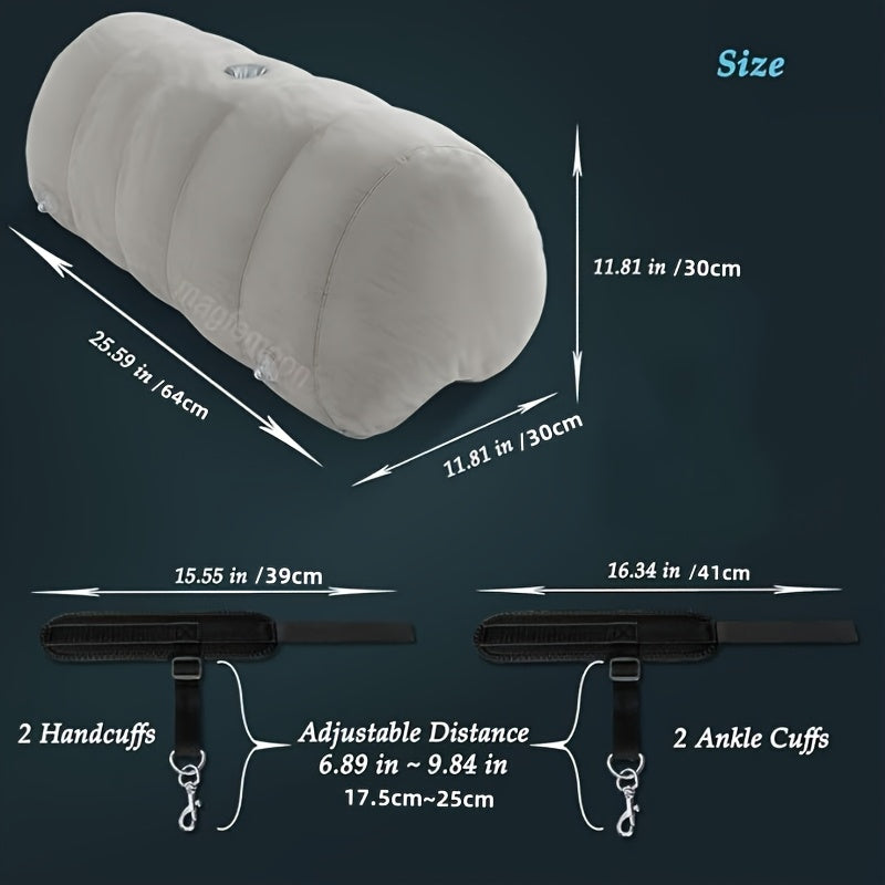 [Heart Shaped Sex Pillow] Inflatable Heart Shaped Sex Pillow - Couples Sex Toys, Dildo Mount, Upsize Wedge With Bondage Cuffs, Cross Strap, Clamps BDSM Kit For Women Men And Couples