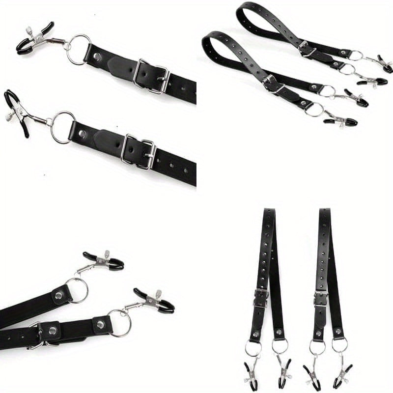 Leather Bondage Set For Beginners With Nipple And Vaginal Clamps