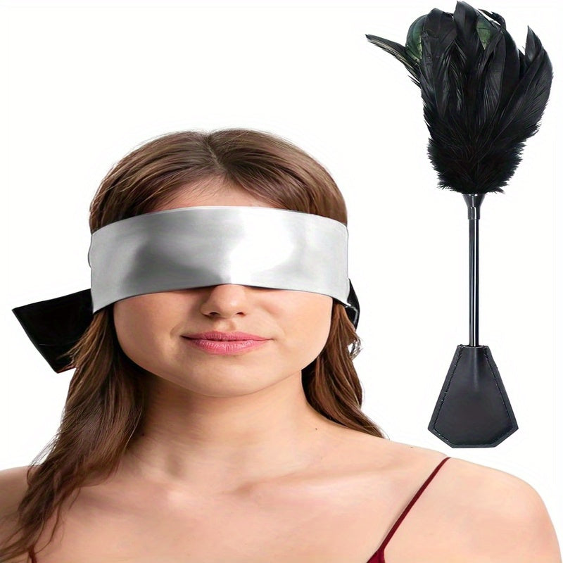 Soft Satin Eye Mask With Feather Tickler Set for Sleep