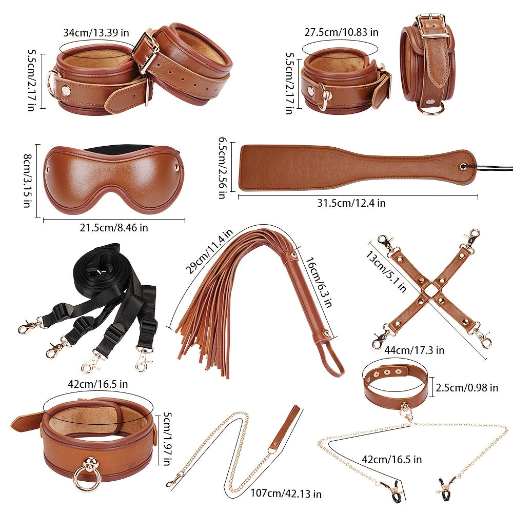 Premium Props Leather 9pc Bondage Kit Set For Couples BDSM