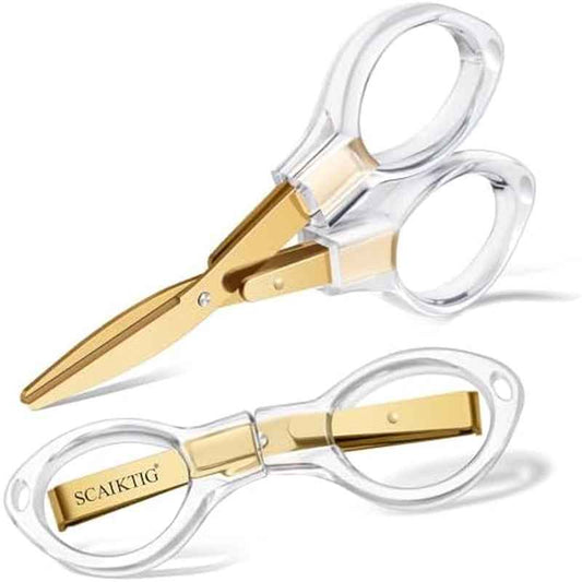 Folding Travel Scissors With Safety Lock And Golden-Titanium Coated Blades
