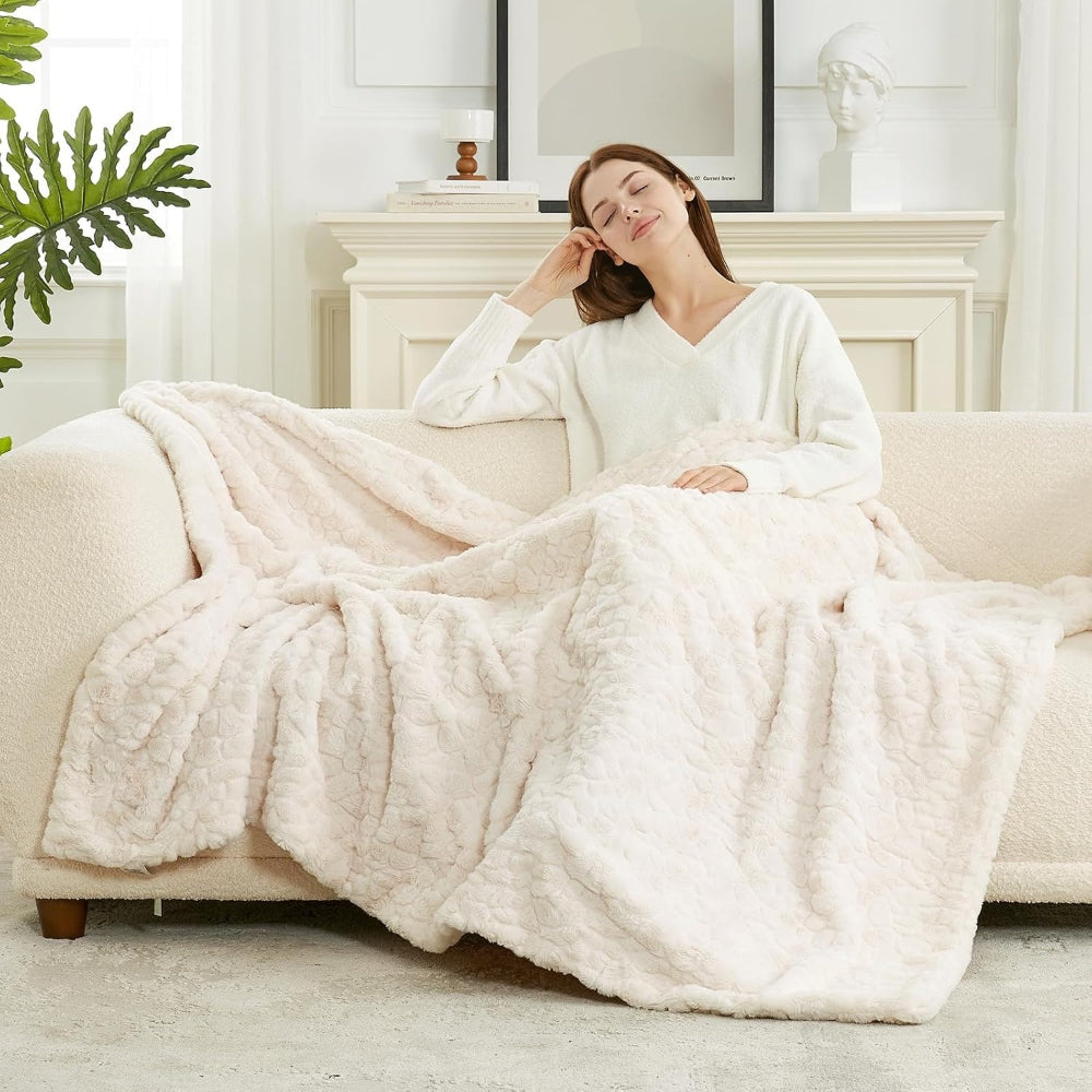 Cozy Bliss Reversible Faux Fur Throw Blanket For Couch