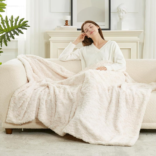 Cozy Bliss Reversible Faux Fur Throw Blanket For Couch