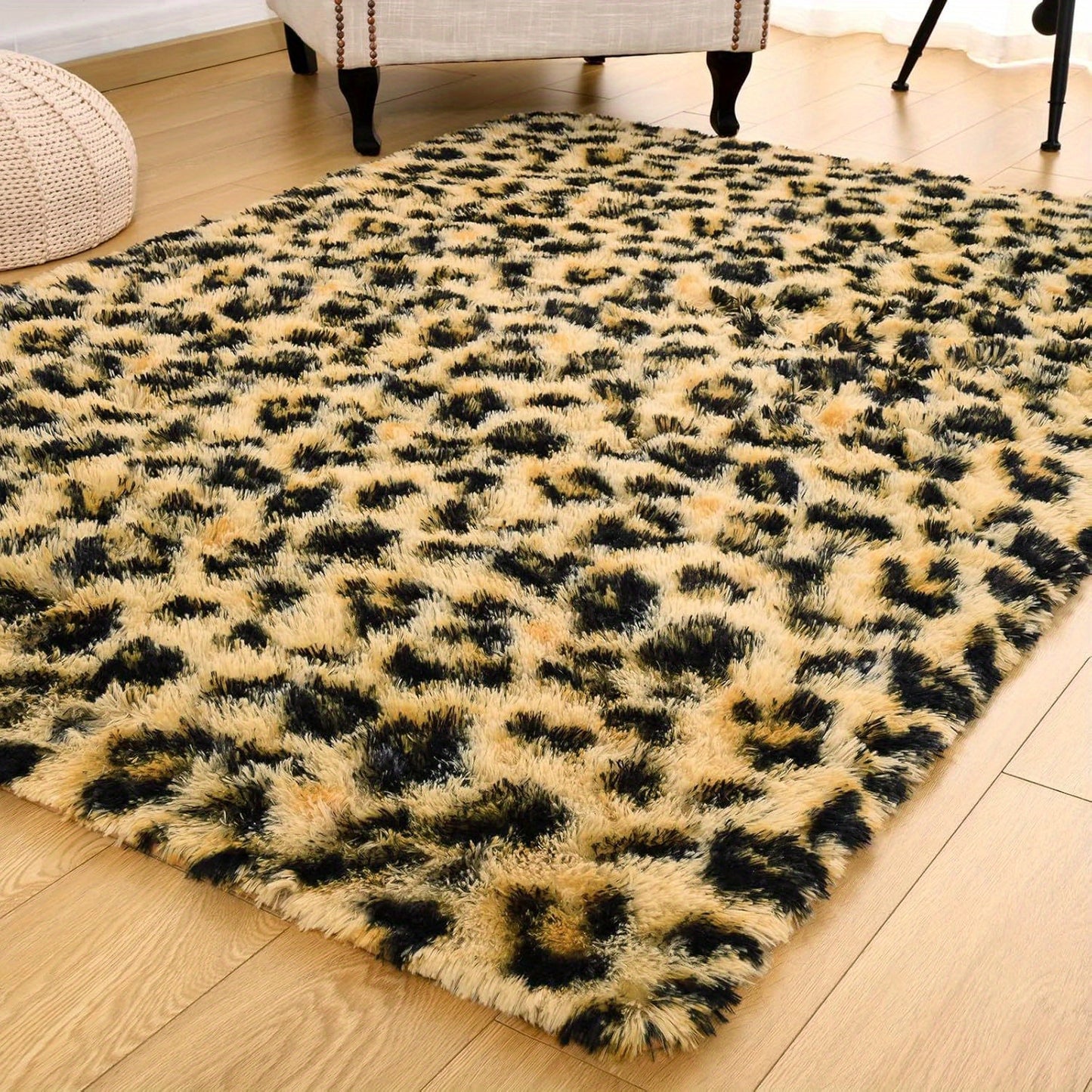 HOMORE Furies Leopard Print Shag Area Rug For Living Rooms