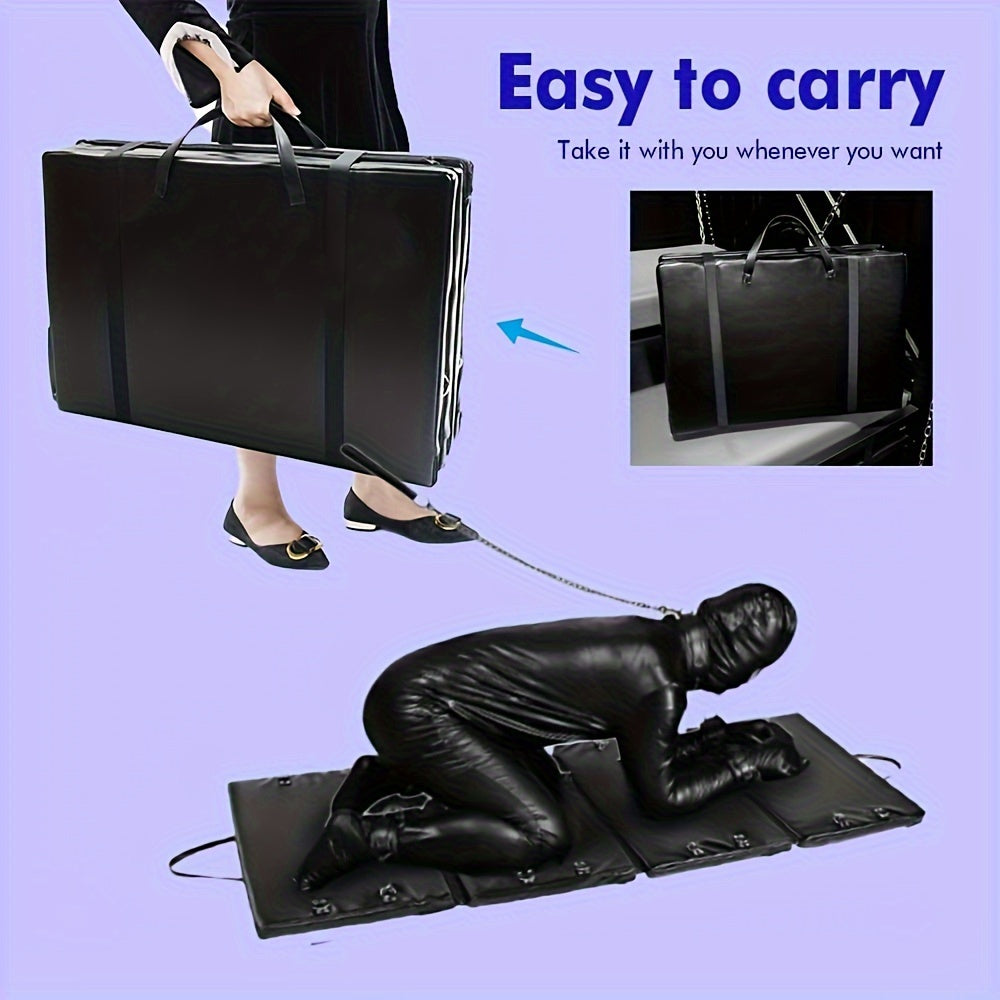 PU Leather Bondage Restraints System With Handcuffs And Ankle Cuffs