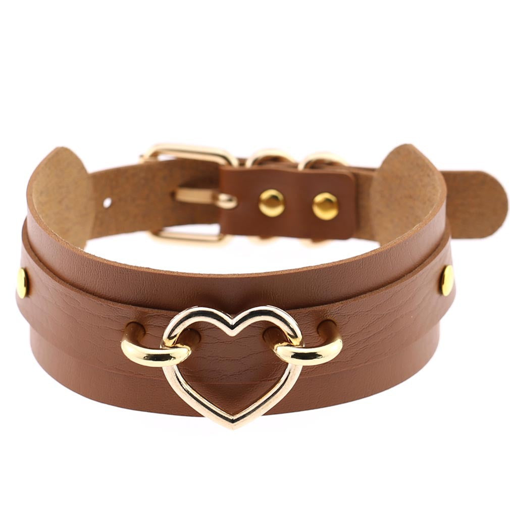 PU Leather Restraint Collar Heart Necklace Choker European American Style
