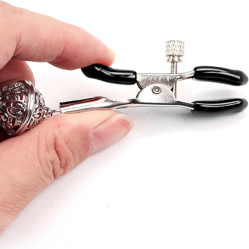 WHITE HAND Nipple Toys Adjustable 2 Pcs Nipple Clamps, BDSM Nipple Clamps Sexual Pleasure Tools for Women Couples, Breast Sex Toy with Decorative Tassels and Bell, Adult Toys for Women Female Black