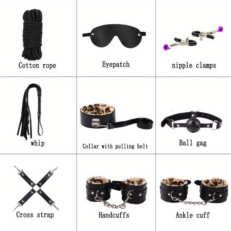 BDSM Sex Bondage Kit Restraints 25pcs Sets with Adjustable Handcuffs Collar Ankle Cuff Blindfold Feather Tickler Vibrator Anal Plug Adult Games Sex Toys, Bondages for Submissive Female Plus Size, Bondage Play, Restraint Kit,