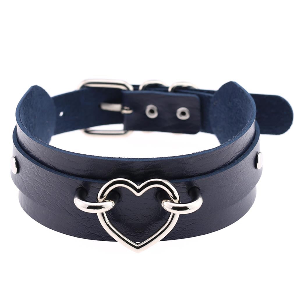 PU Leather Restraint Collar Heart Necklace Choker European American Style