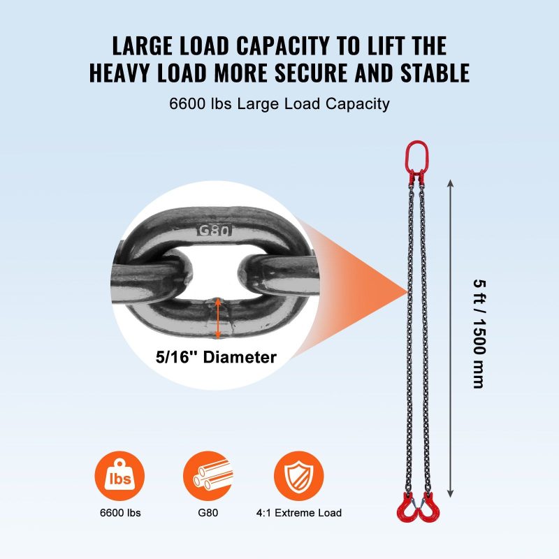 VEVOR Chain Sling 2 G80 Lifting Chains With Grab Hooks