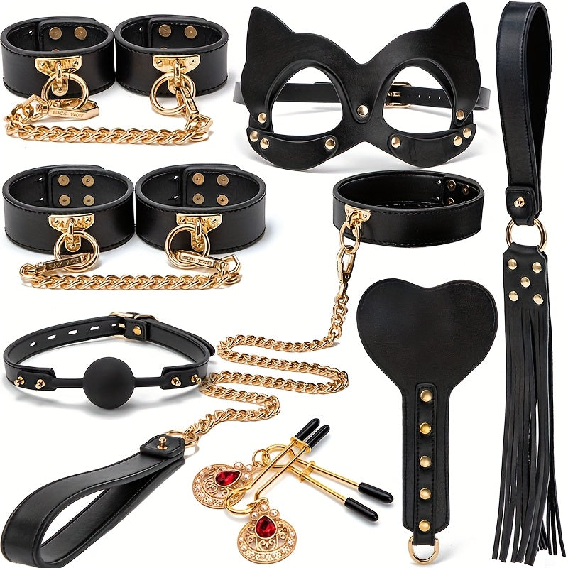 Punk Style Bondage Set With Cat Ear Mask And Cuffs