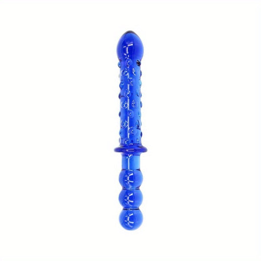 Double Ended Glass Dildo 9 Inch With Beads Textured Surface