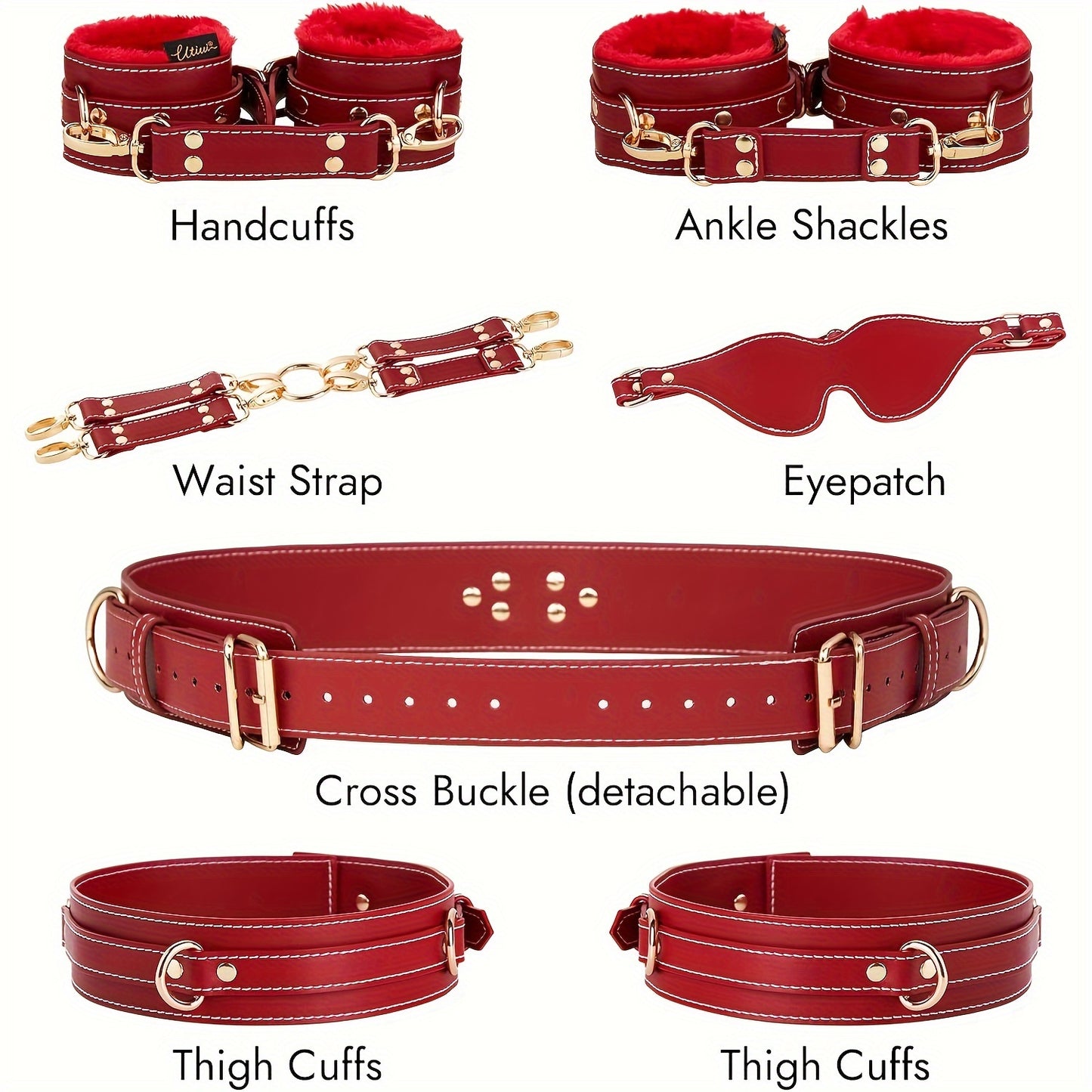 6 Piece Bondage Kit Restraints With Handcuffs and Blindfold