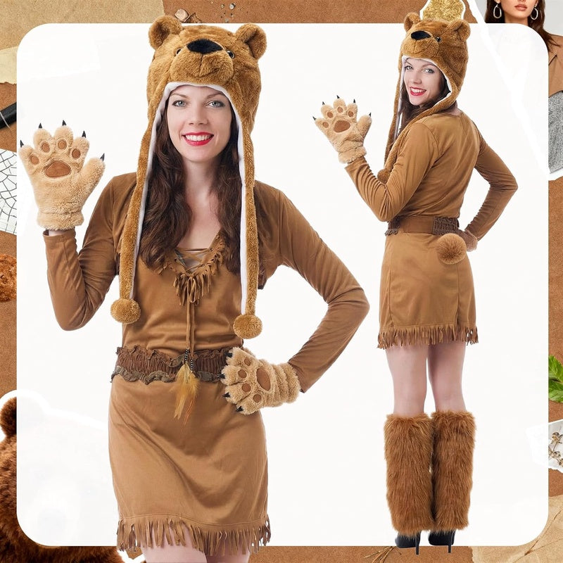 Jecery Winter Bear Costume Set for Adults Hat Gloves Tail