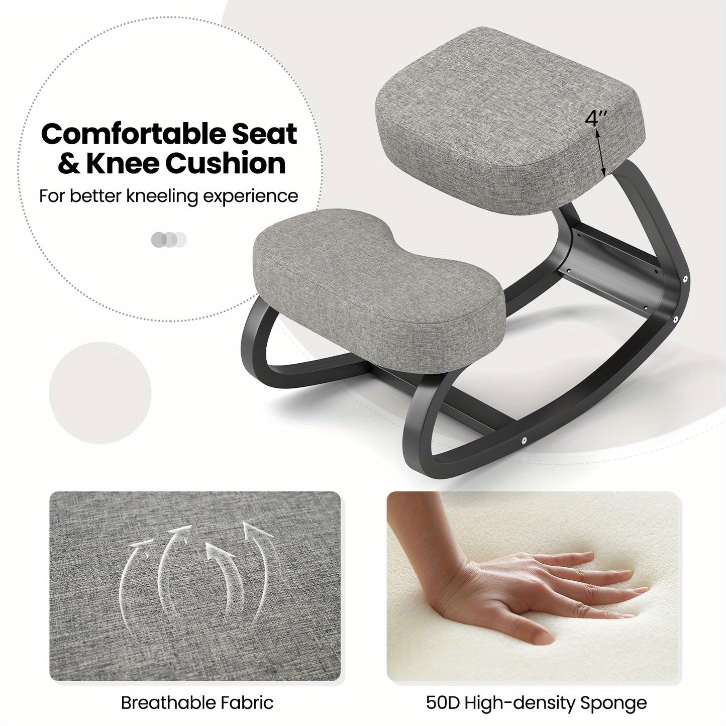 GYMAX Ergonomic Kneeling Chair With Padded Cushion Rocking Knee Support