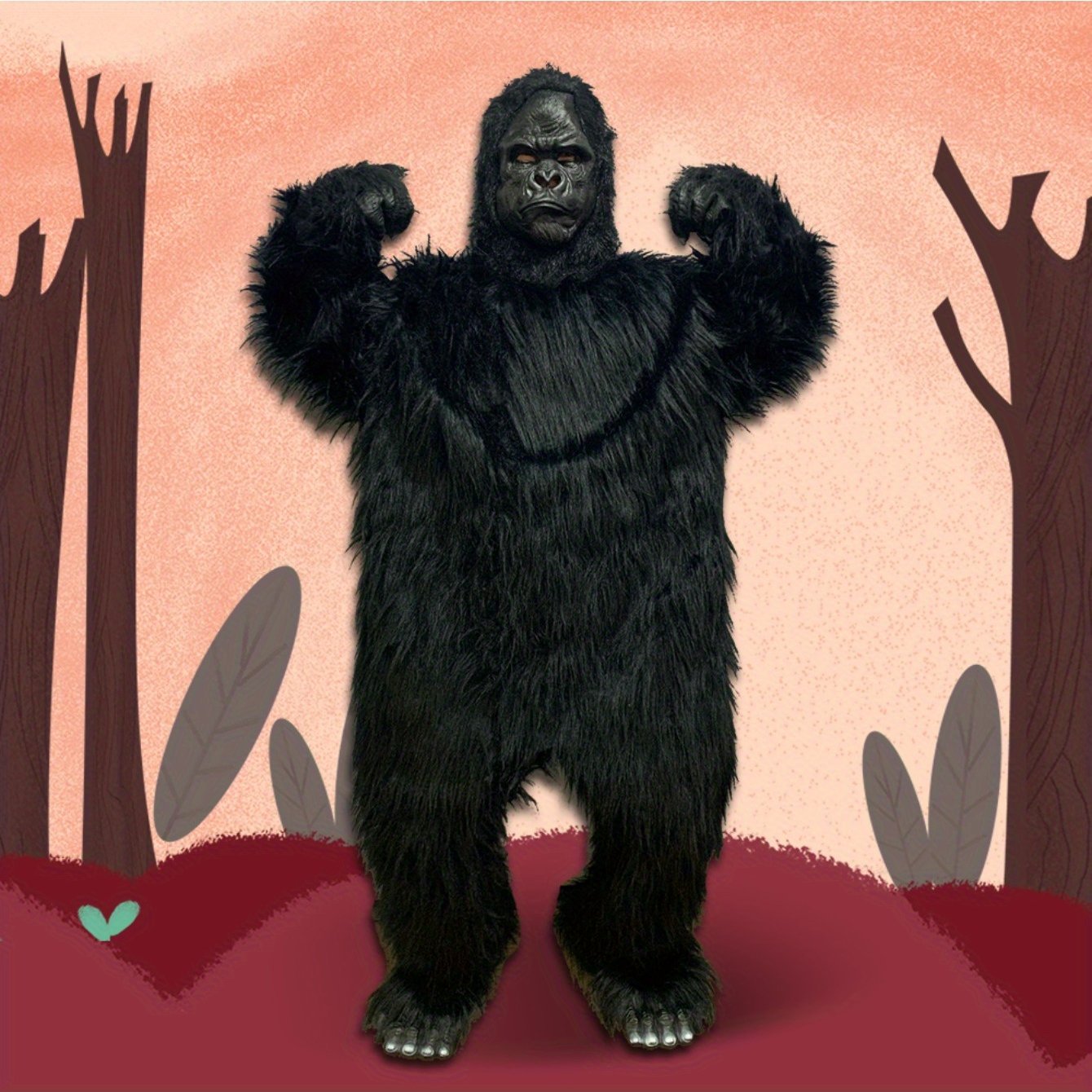 Mens Realistic Ferocious Gorilla Halloween Costume With Mask Gloves Footwear