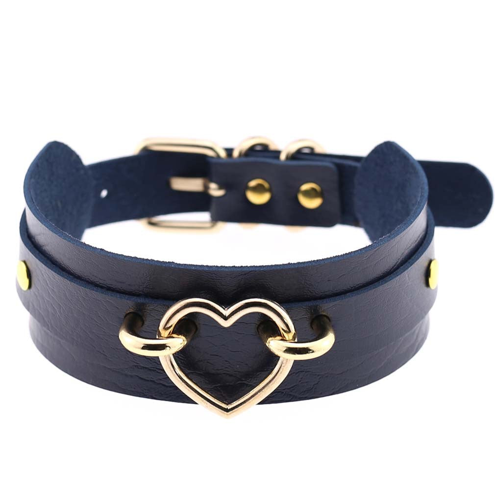 PU Leather Restraint Collar Heart Necklace Choker European American Style